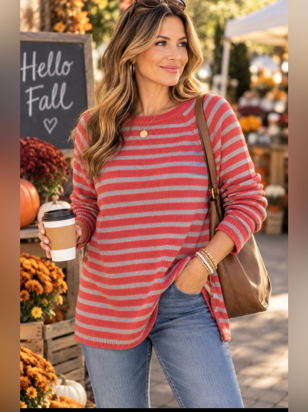 Banana Republic XL Coral Gray Striped Side Zip Sweater